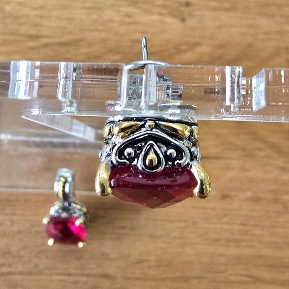 Ruby Rhinestone Pendant and Earring Set - Picture 5 of 11